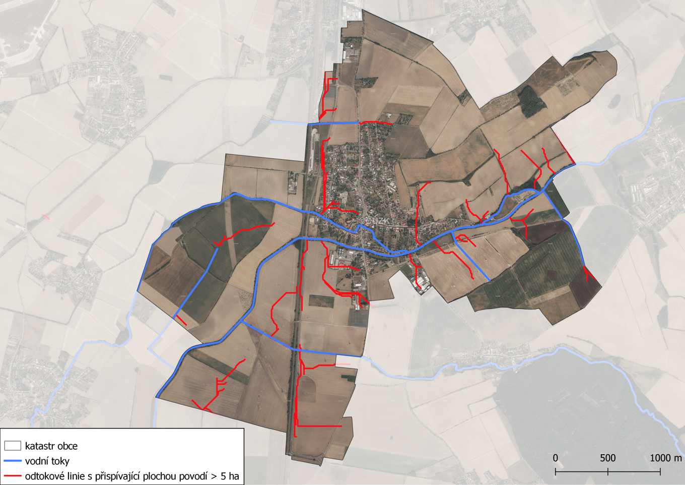 Odtokové linie s plochou sběrného povodí > 5 ha na území obce Horní Moštěnice