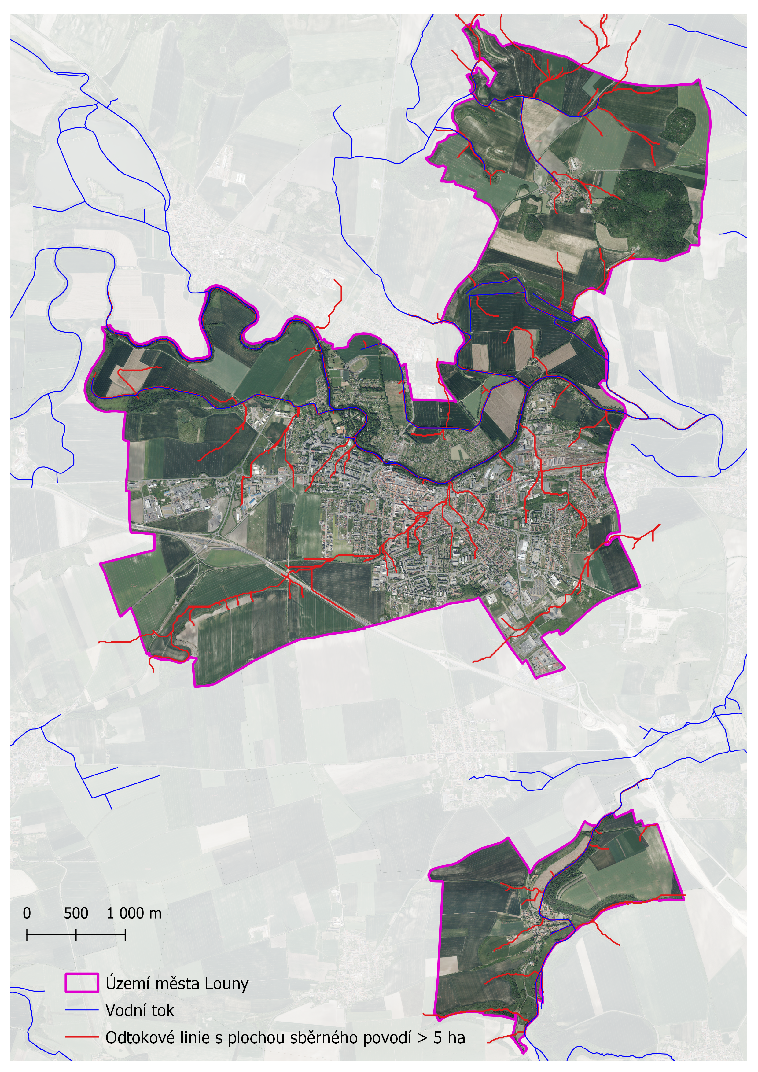 Odtokové linie na území města Louny